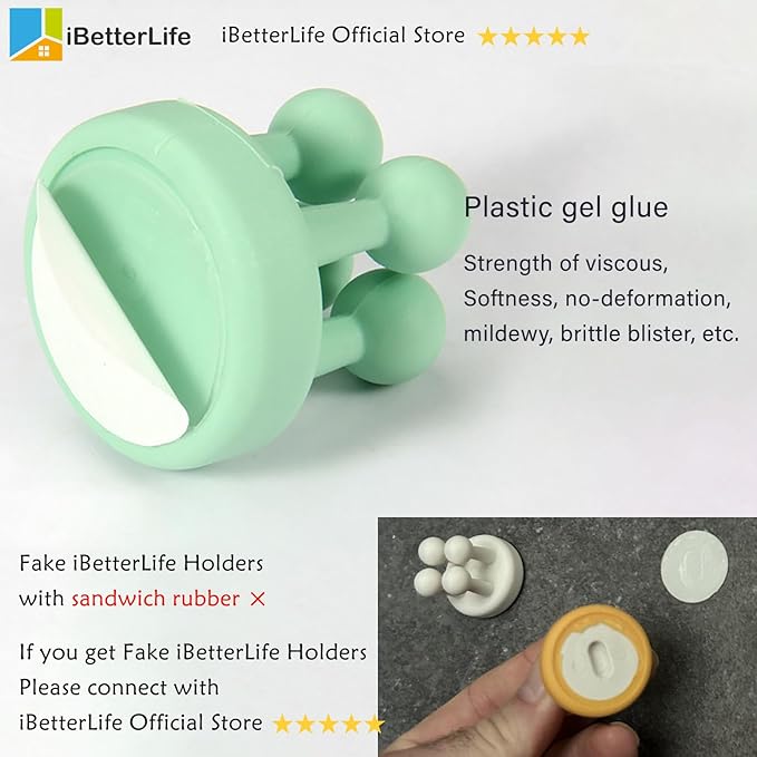 iBetterLife Adhesive Silicone Toothbrush Holder - 6Pcs Multi-Function Waterproof Wall Mounted Single Hook for Hanging Tooth Brushing, Utility Plug Holder for Bathroom Kitchen Living Room Office, Green