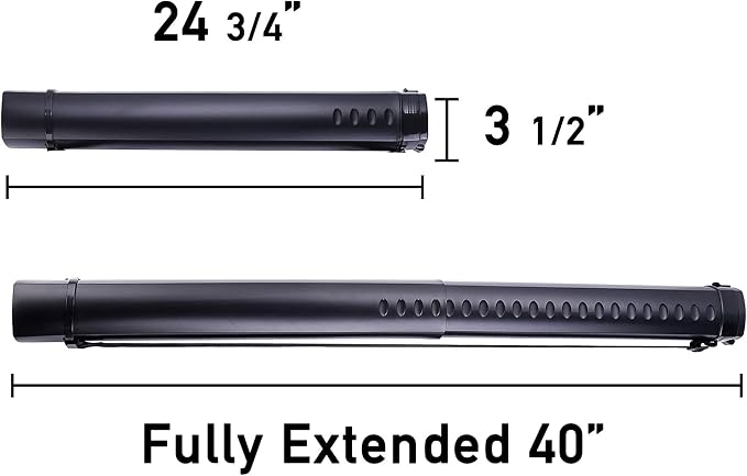 2-Pack Extendable Poster Tubes Expand from 24.5” to 40” with Shoulder Strap | Carry Documents, Blueprints, Drawings and Art | Black Portable Durable Round Storage Cases with Lids and Labels