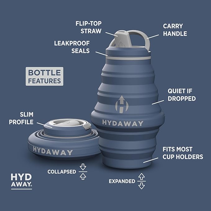 HYDAWAY 17oz Travel Collapsible Water Bottle - BPA-Free, Leakproof, Lightweight, Space-Saving
