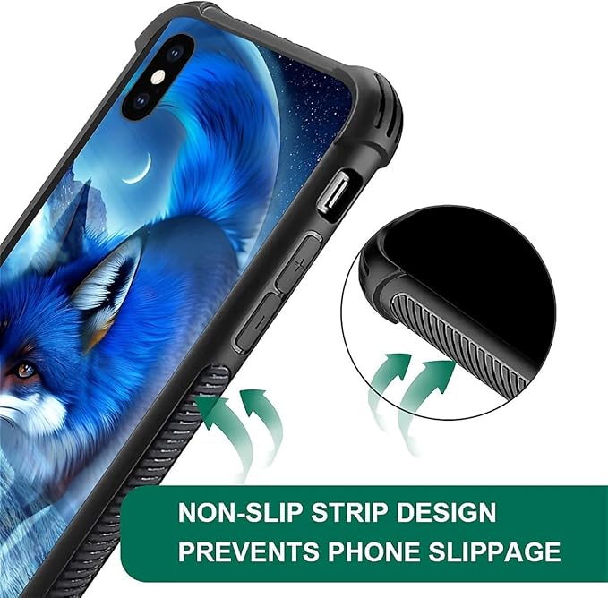 for iPhone Xs Max Case, Snowy Mountain Fox Lake Pattern Graphic Design Girl Boy Soft Silicone Hard Acrylic Shock Protection for iPhone Xs Max