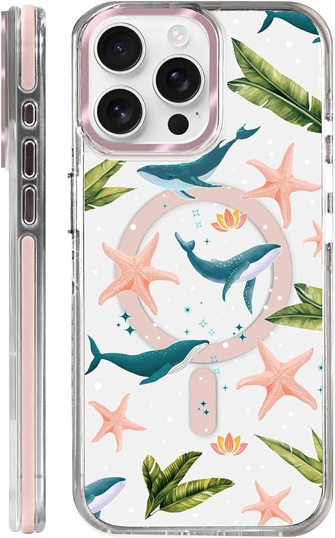 Case for iPhone 15 Pro Max,[Compatible with MagSafe],Sealife Whale Ocean Wildlife Clear Phone Case Design，for Women Girls Magnetic Clear Cover - Slim, Sleek, & Shockproof Protection