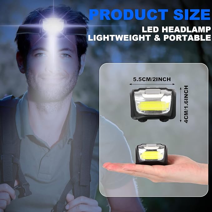 Macarrie LED Headlamps IPX4 Waterproof 3 Modes Headlamp Flashlight Bright Head Lights Camping Accessories for Adults Kids Hiking, Running, Repairing, Batteries Not Included (Black,60 Pack)
