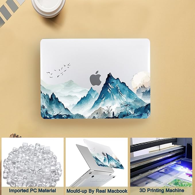 Hard Shell for MacBook 12 inch Case Retina 2015 2016 2017 Release (Model A1534),Plastic Protective Laptop Cover & Keyboard Cover Skin for Apple MacBook Air 12",Mountain & Bird