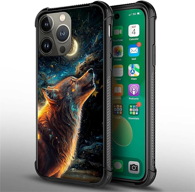 for iPhone 14 Pro Max Case, Star Cave Hungry Wolf Pattern Graphic Design Girl Boy Soft Silicone Hard Acrylic Shock Protection for iPhone 14 Pro Max