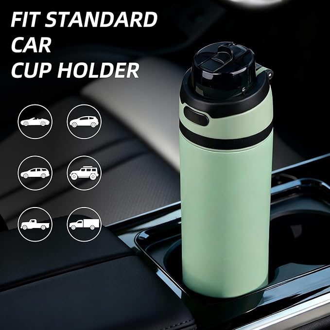 BJPKPK 25oz Insulated Water Bottle with 2-1 Straw Spout Lid, Stainless Steel Metal Water Bottles with Carry Handle, BPA Free, Leak-Proof, Fits in Car Cup Holder, Thermo for Sports,Cherry