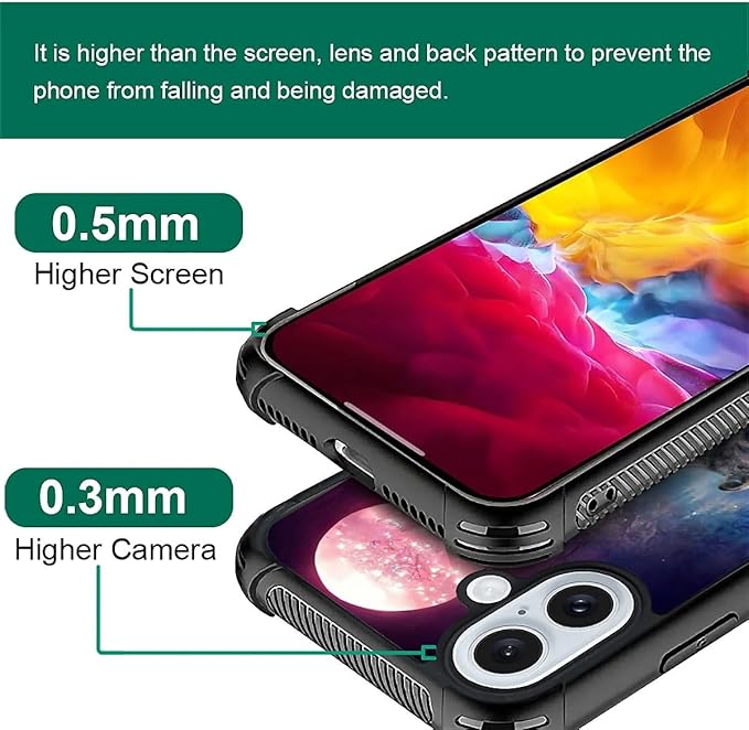 for iPhone 16 Plus Case, Star Two Wolfs Howling Pattern Graphic Design Girl Boy Soft Silicone Hard Acrylic Shock Protection for iPhone 16 Plus