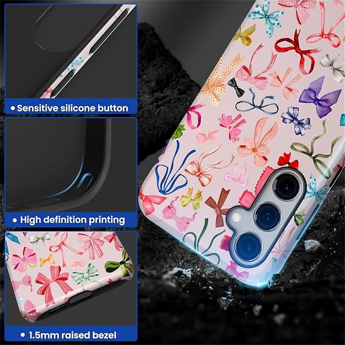for Samsung Galaxy S23 FE Case,HL2 Aesthetic Color Bow Tie Hybrid 2 Layer Hard Shell Silicone Protective Pattern Design Case