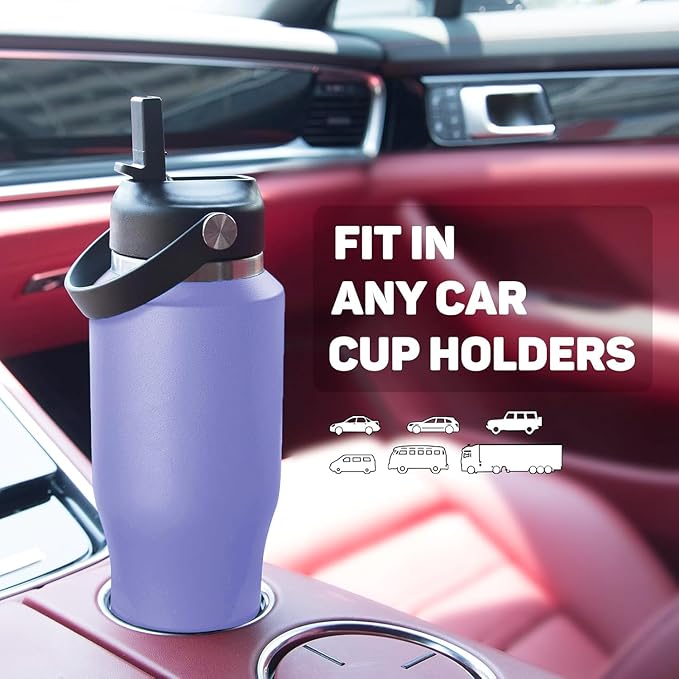 ABOTOCUP 32oz Black Water Bottle Stainless Steel, Keep Cold 24H&Hot 12H, Water Bottle with Straw&Spout Lids, Insulated Water Bottle Double Wall Vacuum, Fit in Any Car Cup Holder, Leak-proof BPA Free
