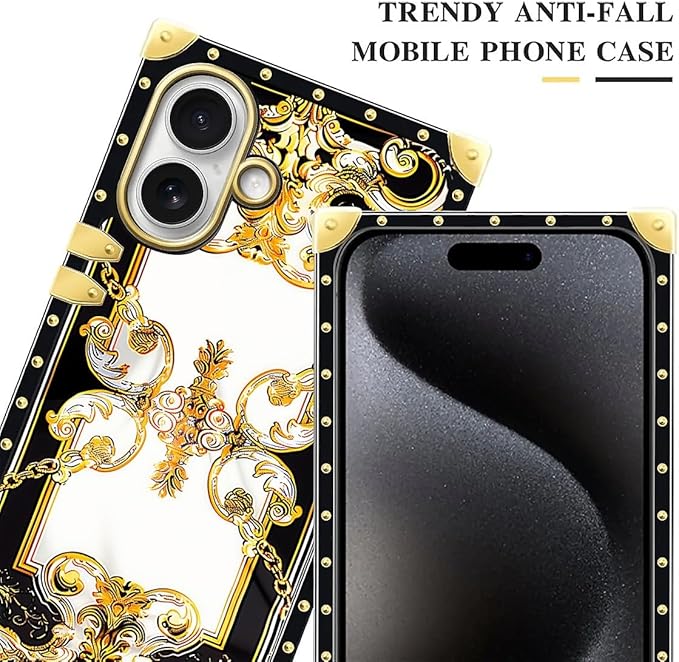 for iPhone 17 Case Luxury Golden Decoration for Girl Women Soft TPU Shockproof Protective Hard PC Back for iPhone 17 Crazy Pattern Gold Grain Flowers