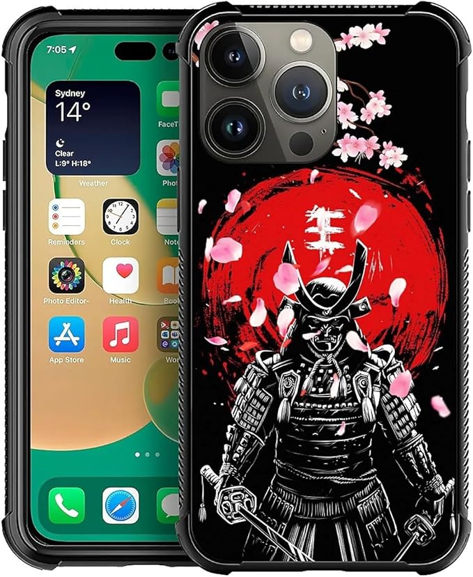 for iPhone 12 Pro Max Case, Sakura Japanese Samurai Pattern Graphic Design Girl Boy Soft Silicone Hard Acrylic Shock Protection for iPhone 12 Pro Max