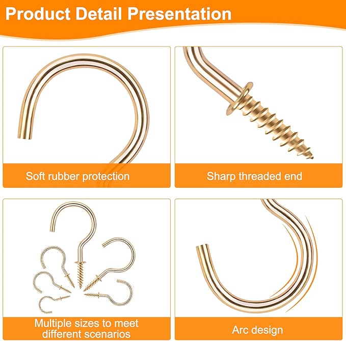 Cup Screw Hooks,100 Pack 1 inch Metal Screw in Ceiling Plant Hanger Wind Chimes Kitchen Cup Hooks Great for Hanging Indoor & Outdoor Use(Golden)