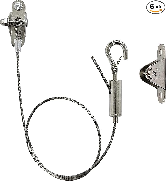 6 Sets Adjustable Hanging Wire Kit, Stainless Steel Multipurpose Suspension Wire Cable with Hook, Heavy Duty Anchor for Furniture, Light, Lamp, Picture, Mirror Secure to Wall or Ceiling, 30in