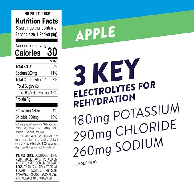 Pedialyte Fast Hydration Electrolyte Powder Packets, Apple, Hydration Drink, 24 Single-Serving Powder Packets
