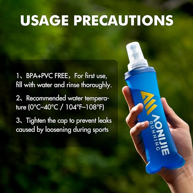 AONIJIE Running Water Bottle 2PCS 500ml/17oz Soft Flask TPU Collapsible Water Bottles, BPA-Free Foldable Leak-Proof Bottle for Hydration Pack, Running Vest, Hiking & Cycling