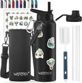 40oz Insulated Water Bottle (Cold for 48 Hrs),BPA Free&Leak Proof,Stainless Steel Water Flask,Water Jug with Straw Spout Lids for Gym,Hiking,Travel,Black