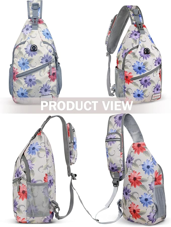 ZOMAKE Sling Bag,Small Crossbody Sling Backpack,Water Resistant Shoulder Daypack for Travel,Anti Thief Chest Bag for Hiking(Color Chrysanthemum)