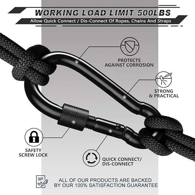 AUTMATCH Carabiner Clips, 3" Spring Snap Hook Caribeener Clips Buckle Heavy Duty Locking Carabiners Chain Quick Links, 4 Pack