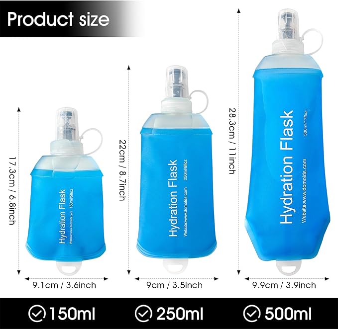 GYGYL Soft Flask, TPU Collapsible Soft Water Bottle for Hydration Pack, Running Vest, Leak-Proof Folding Water Bottle for Hiking Cycling Climbing Jogging-150ml Blue, 2pcs