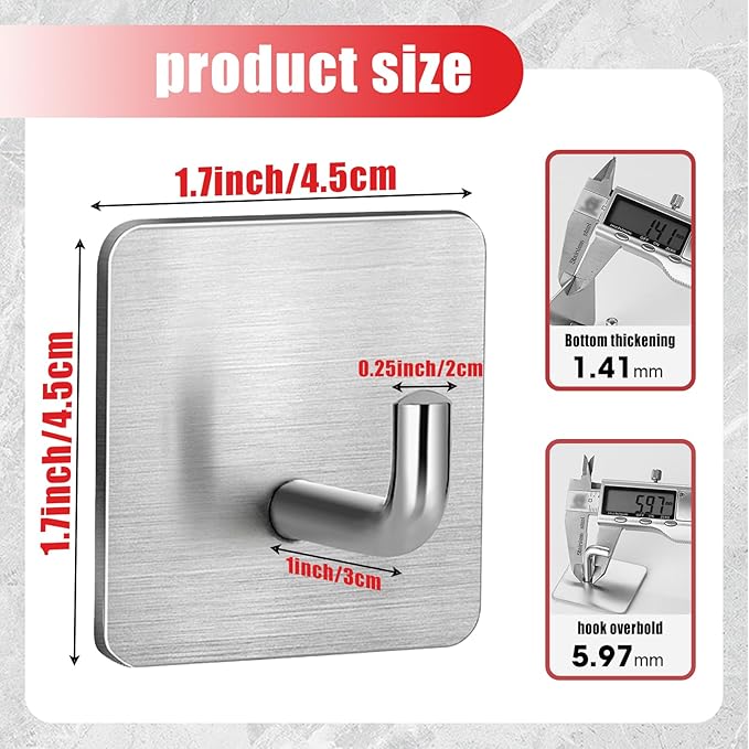 Emergency Fire Blanket Wall Hooks，Waterproof Stainless Steel Adhesive Hooks for Home Kitchen Bathroom Office and Outdoor (Silver, 1 Pack)