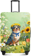 ANNA QUEEN Spring Cute Dog Travel Luggage Cover-Flower Stretchable Airplane Suitcase Protector Sleeve,Universal Washable Fit for 20-22 Inch Checked Baggage,Water Resistant Durable Luggage Protector