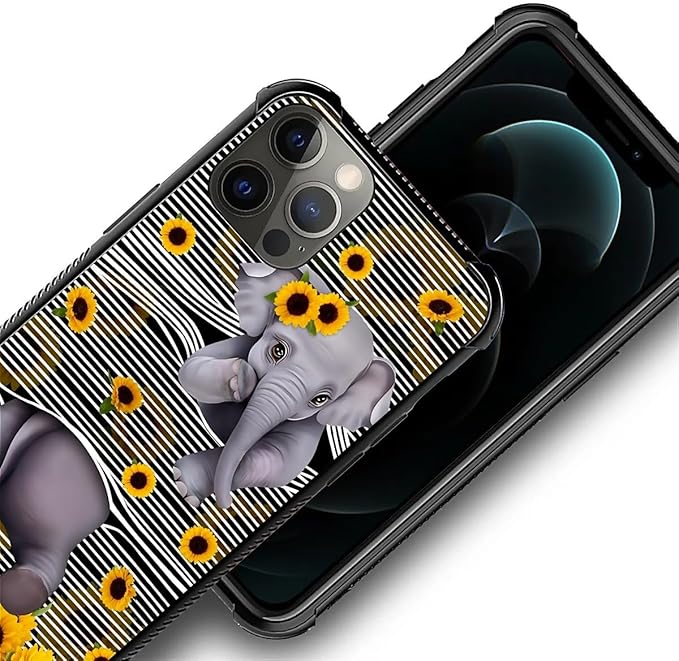 for iPhone 11 Pro Max Case, Cute Little Elephant Sunflower White Line Art Pattern Graphic Design Girl Boy Soft Silicone Hard Acrylic Shock Protection for iPhone 11 Pro Max
