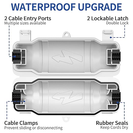 9 Pack Outdoor Extension Cord Safety Cover with Waterproof Seal IP54 Water-Resistant, Weatherproof Electrical Connection Box with 2 Latches, Plug, Socket, Holiday Decoration Light, White