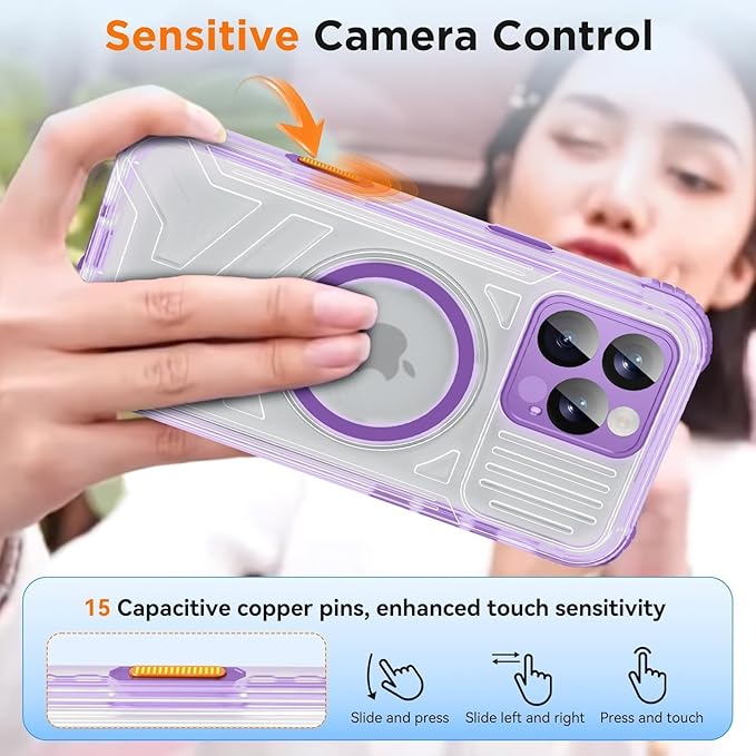 WIFORT for iPhone 16 Pro Max Waterproof Case, [IP68 Underwater] [Blue Light Filter Lens] [15FT Military Shockproof], Fit for Magsafe Full Body Magnetic Frosted Phone Case with Lanyard, 6.9" Purple