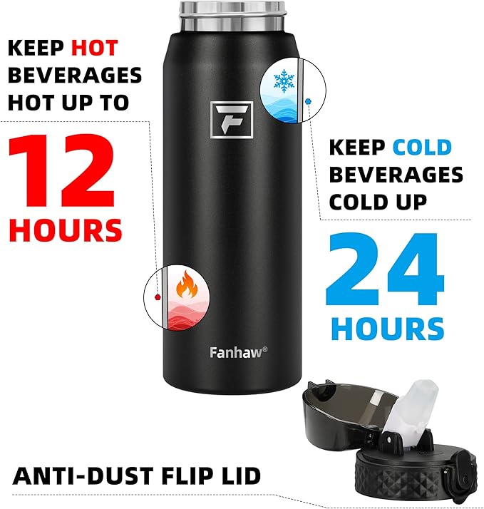 Fanhaw 24 oz Insulated Stainless Steel Water Bottle with Straw Lid, Leakproof & Anti-Dust Sports Bottle for Kids, Women & Men (Yellow)