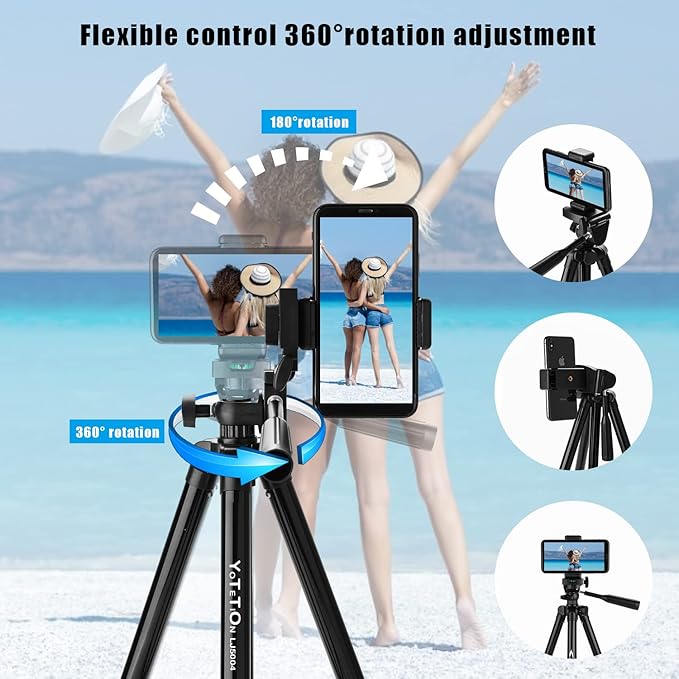 50" Aluminum Phone & Camera Tripod, Extendable Cell Phone Tripod Stand Compatible with iPhone/Android/Action Camera is Perfect for Live Streaming/Video Recording/Selfies