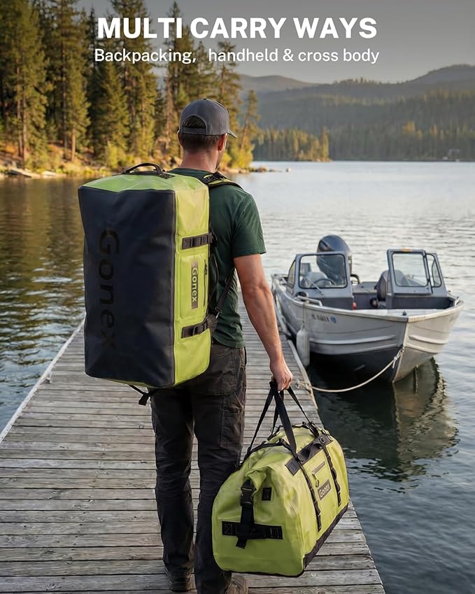 Gonex Waterproof Duffel Bag, 90L Heavy Duty Dry Duffle Bag with Reinforced Thickened Bottom, 3-in-1 Convertible Large Travel Backpack for Kayaking, Motorcycle, Camping & Boating, Army Green