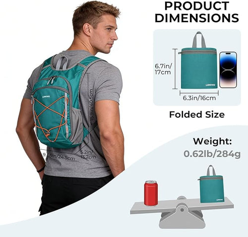 13L Small Hiking Backpack for Women Men, Lightweight Foldable Day pack, Packable Daypack for Travel, Camping (Teal)