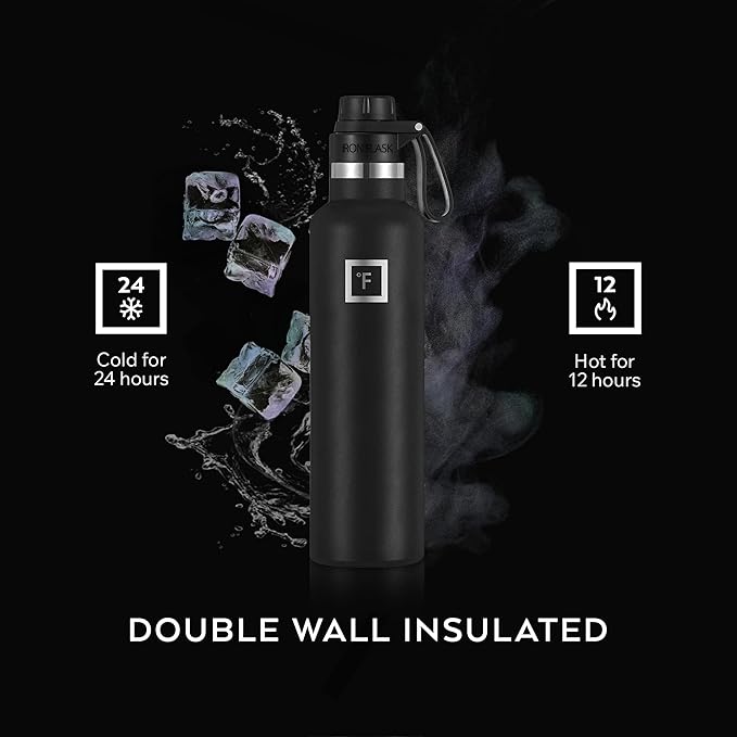 IRON °FLASK Camping & Hiking Hydration Flask with Spout, Narrow Mouth Insulated Stainless Steel Sports Water Bottle - Dark Rainbow 24 oz - Spout (1 Lid)
