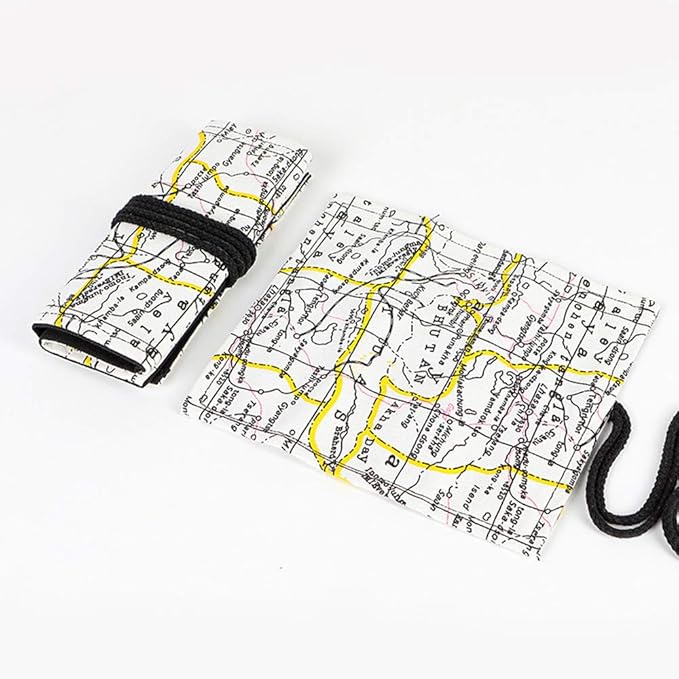 Funny live 24/36/48/72 Slots Colored Pencil Wrap Roll up Pen Holder Case Drawing Coloring Pencil Roll Organizer Stationery Case for Student Artist Traveler (Map, 48 Slots)
