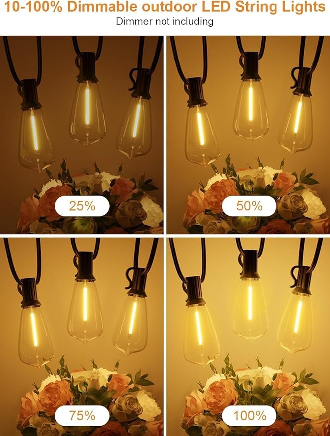 100FT Outdoor String Lights, Waterproof Patio Lights with Shatterproof ST38 Vintage Edison Bulbs, Connectable Outside Hanging Lights for Backyard, Porch, Deck, Balcony, Garden, 2700K Dimmable