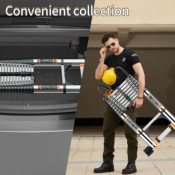 Telescoping Ladder,with Stable Hook and stabilizer barand,Extension Ladder, Heavy Duty 330lbs Max Capacity, Multi-Purpose Collapsible Ladder for RV or Outdoor Work (16.5FT/5.1M)