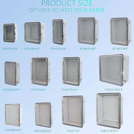IP67 Waterproof Junction Box, ABS Plastic Electrical Enclosure with Stainless Steel Latch, Hinged Cover Electric Box with Mounting Plate, Wall Brackets & Cable Glands 370x270x150