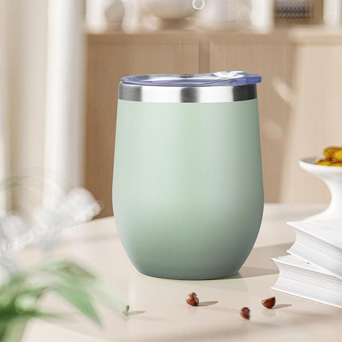 12oz Stemless Wine Tumbler with Lid Double Wall Insulated Wine Cup Stainless Steel Glasses Tumbler with Straw Insulated cocktail Tumbler Coffee Mug for Hot and Cold Beverages (Multicolor-3,4Pack)