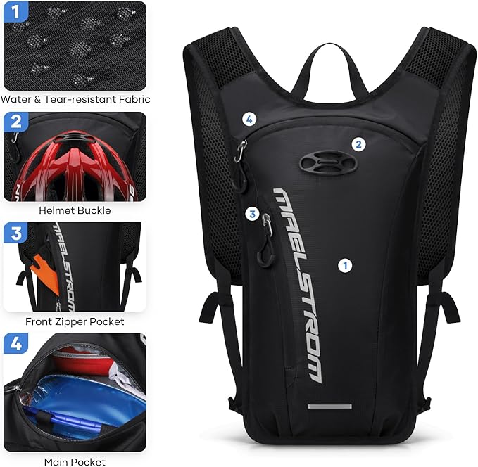 Maelstrom Hydration Backpack, Hiking Backpack with 2L Water Bladder, Running Hydration Vest for Cycling Hiking Rave for Men Women