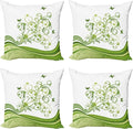 Ambesonne Vines Throw Pillow Cushion Case Pack of 4, Butterflies Leaves Flowers Colorful Nature Tones Print, Modern Accent Double-Sided Digital Printing, 18", Lime Green