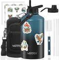 87oz Insulated Water Bottle (Cold for 48 Hrs),BPA Free&Leak Proof,1.5 Gallon Stainless Steel Water Flask,Water Jug with Straw Spout Lids for Gym,Hiking,Camping,Black Blue
