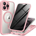 TIESZEN for iPhone 15 Pro Max Case, Compatible with MagSafe, Built-in Privacy Screen Protector and Camera Protection, Anti Spy Full Body Dustproof Shockproof Hard Phone Case 6.7", Pink