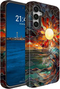 Compatible for Samsung Galaxy A36 5G Case, Dual Layer Heavy Duty 2 in 1 Shockproof Protective Phone Case,Stained Glass Sun Rays Ocean Waves