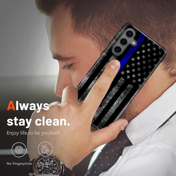 Compatible for Samsung Galaxy S25 FE 5G Case, Dual Layer Heavy Duty 2 in 1 Shockproof Protective Phone Case,Blue Line American Police Flag
