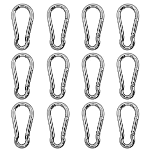 304 Stainless Steel Carabiners -2 inch Heavy Duty, Durable & Rust-Free Clips for Gym, Swing, Dog Leashes, Hammocks, Keychains, and More(304,M5,Pack of 12)