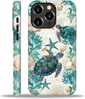 for iPhone 16 Pro Case,HH2 Ocean Sea Turtle Nautical Map Hybrid 2 Layer Hard Shell Silicone Protective Pattern Design Case