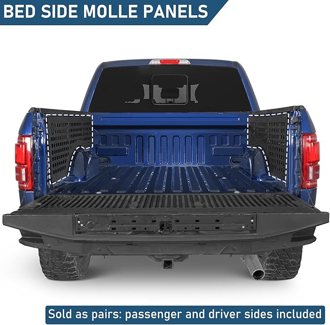 Hooke Road F150 Side Truck Bed MOLLE Panels Cargo Rack for 2015-2026 Ford F-150 5.5FT, Modular Bed Side Storage for Tools, Gear & Overlanding, No-Drill Bolt-On - 1 Pair