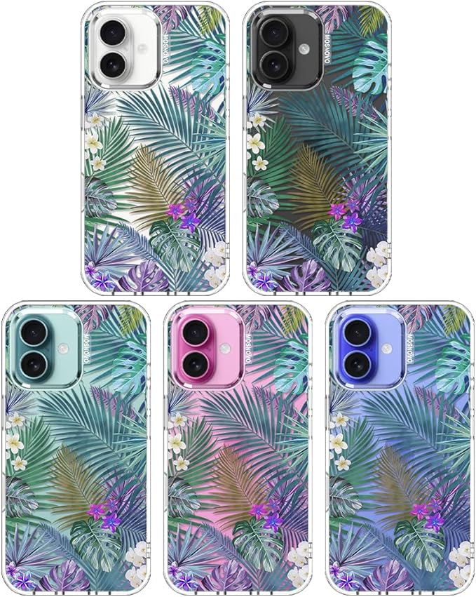 MOSNOVO Case for iPhone 16 Plus, [Buffertech 6.6ft Military-Grade Drop Protection] [Anti Peel Off Tech] Clear TPU Bumper Phone Case Cover Design - Tropical Rainforests