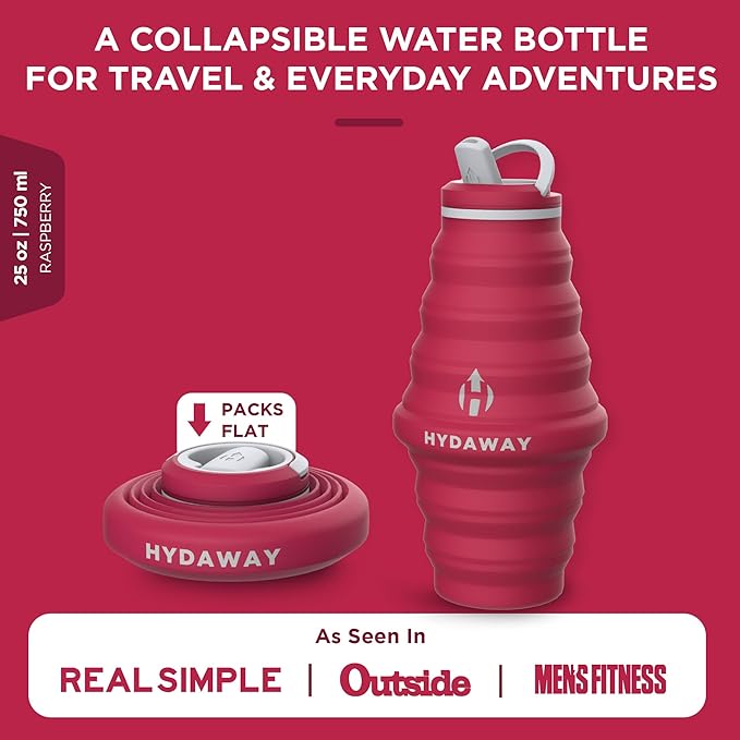 HYDAWAY Travel Collapsible Water Bottle 25oz - BPA-Free, Leakproof, Lightweight, Portable & Space-Saving - Perfect for Hiking, Travel, and All-Day Hydration