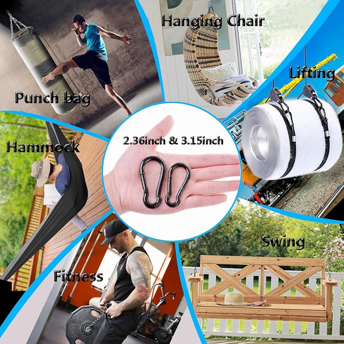 Black Carabiner Clip, Heavy Duty Spring Snap Hook Quick Link for Outdoor Camping, Hiking, Fishing, Swing Set, Hammock, Keychain