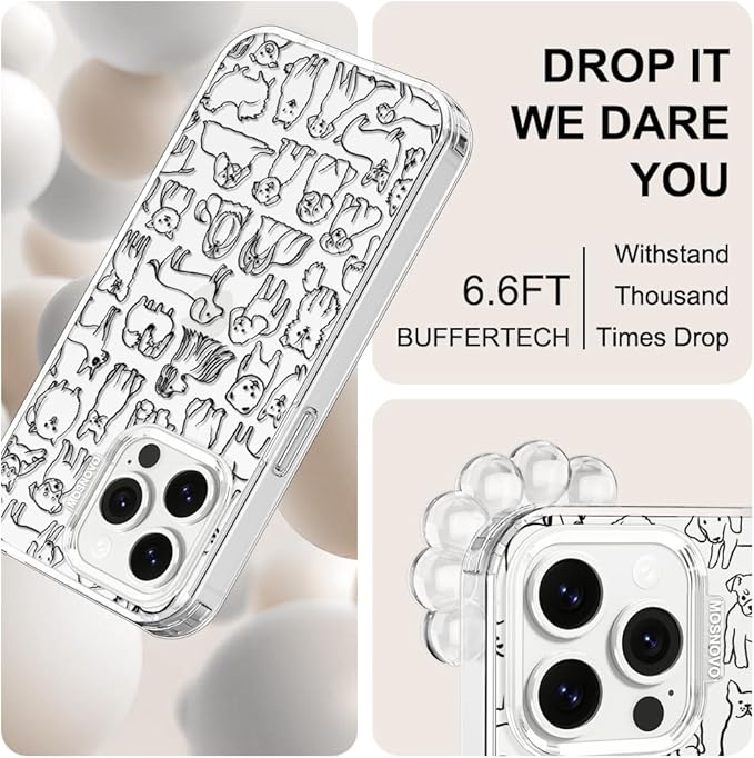 MOSNOVO Case for iPhone 14 Pro Max, [Buffertech 6.6ft Military-Grade Drop Protection] [Anti Peel Off Tech] Clear TPU Bumper Phone Case Cover Design - Doodle Dog